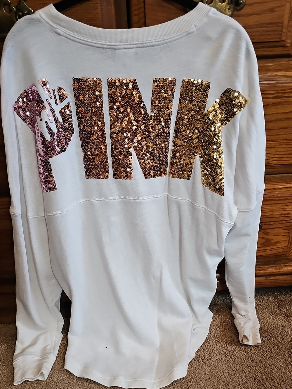 PINK Victoria's Secret Sequin Logo White Women's Sweatshirt Size Medium..